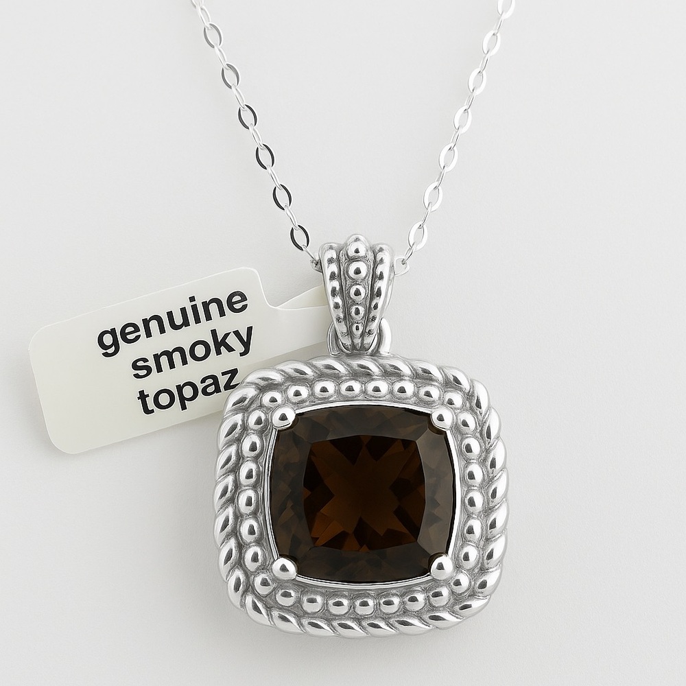 NWT Genuine Smoky Topaz .925 Sterling Silver Pendant Necklace!